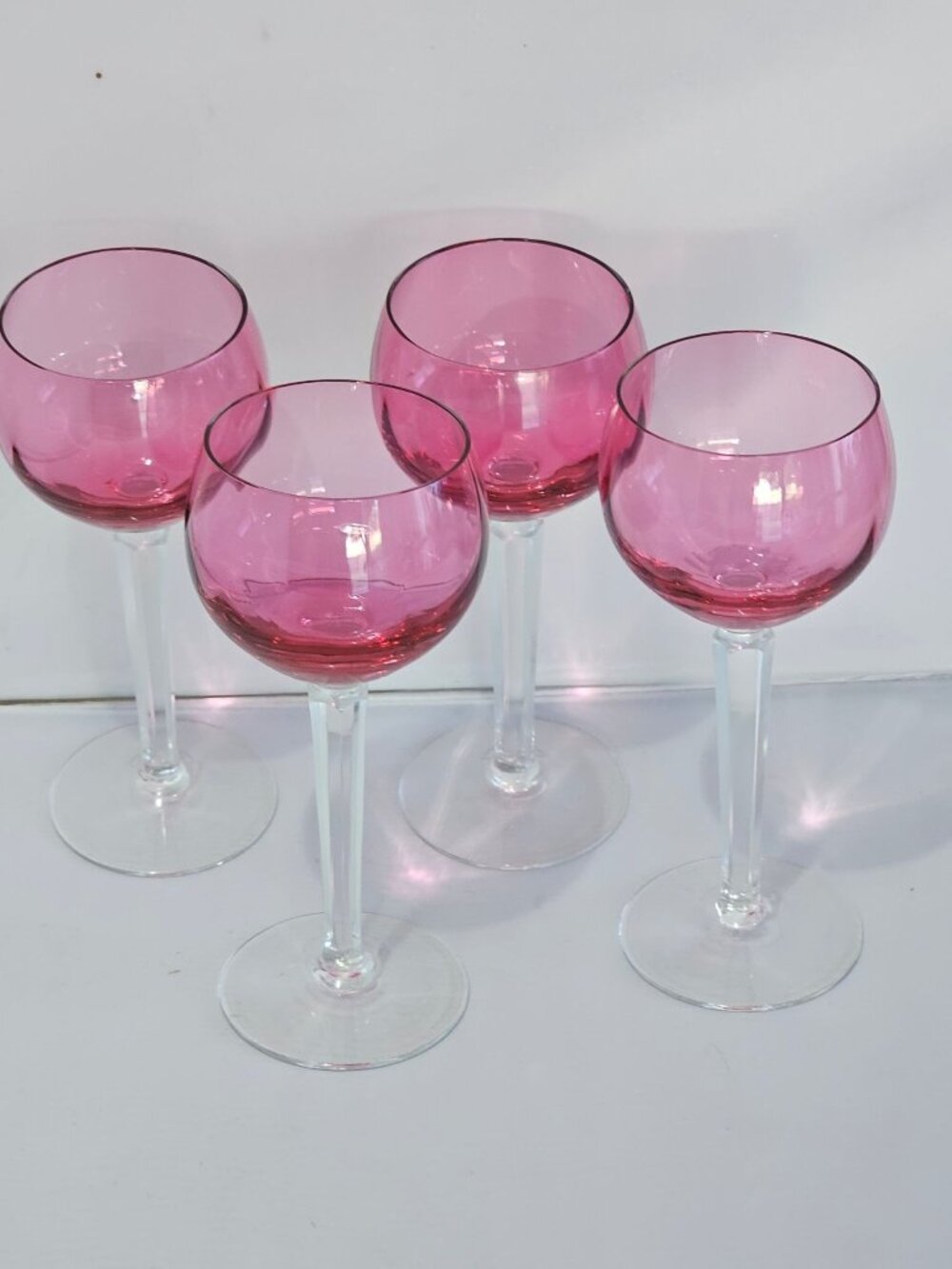Cranberry Pink Wine Glasses Set/4 Mid Century Modern Vintage Cocktails Goblets F - Picture 2 of 9